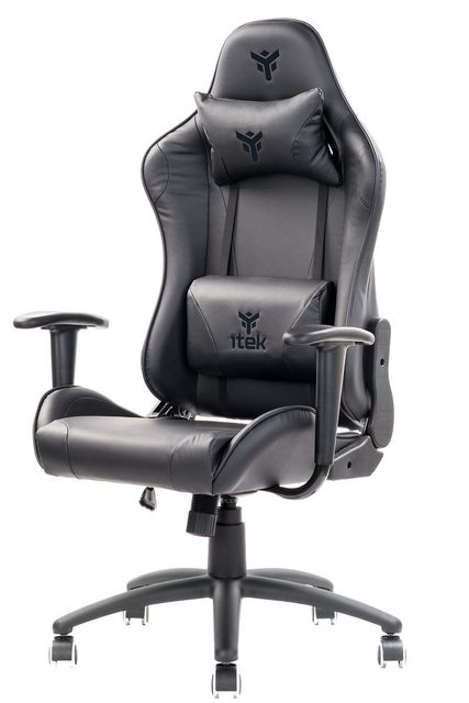 iTek Gaming Chair PLAYCOM PM20 - PVC, Doppio Cuscino - Nero/Nero