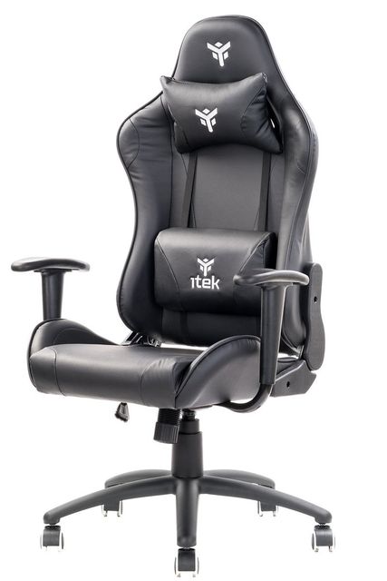 iTek Gaming Chair PLAYCOM PM20 - PVC, Doppio Cuscino - Nero/Nero