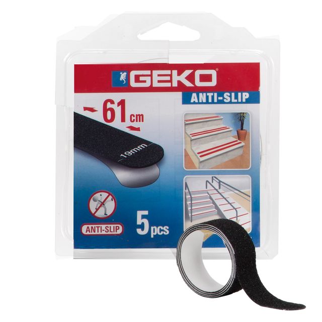 Striscia adesiva antiscivolo ANTISLIP - 1,9 x 61 cm - nero - Geko - conf. 5 pez…