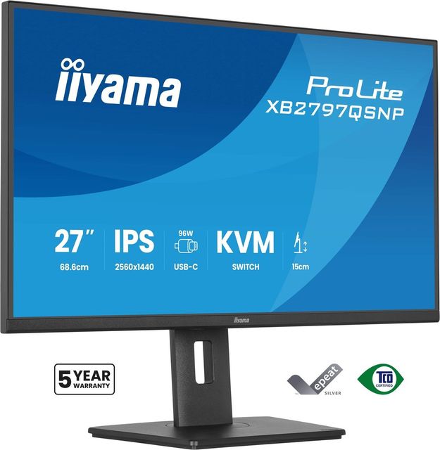 iiyama XB2797QSNP-B1 Monitor ProLite 27" IPS QHD 350cd 1ms Dock USB-C 96W HDMI …