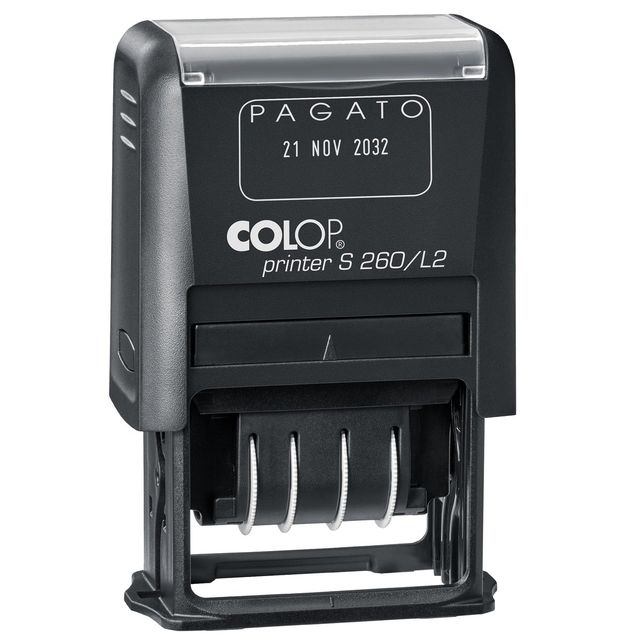 Timbro S260/L2 Datario + PAGATO - 4 mm - autoinchiostrante - bicolore - Colop