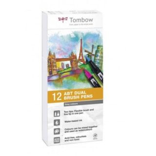 Tombow ABT Dual Brush Pen Set, 12 colori, Grigio, Punta a proiettile e punta a …