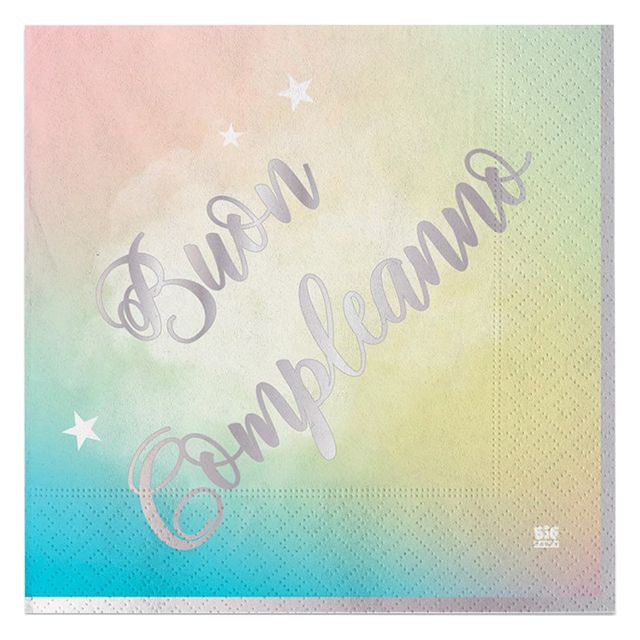 Tovagliolo Soft Rainbow - Buon Compleanno - 33 x 33 cm - carta - Big Party - co…