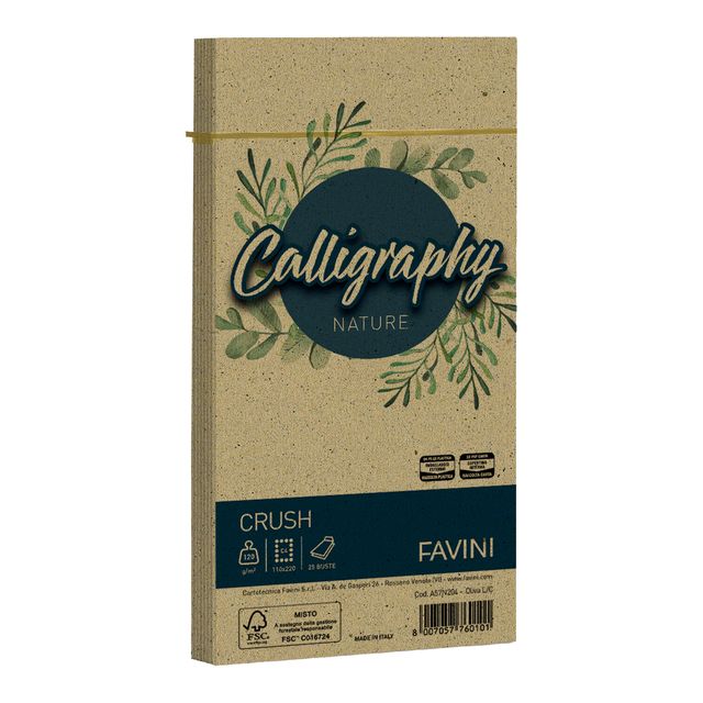 Busta Calligraphy Nature Crush - 110 x 220 mm - 120 gr - verde oliva - Favini -…