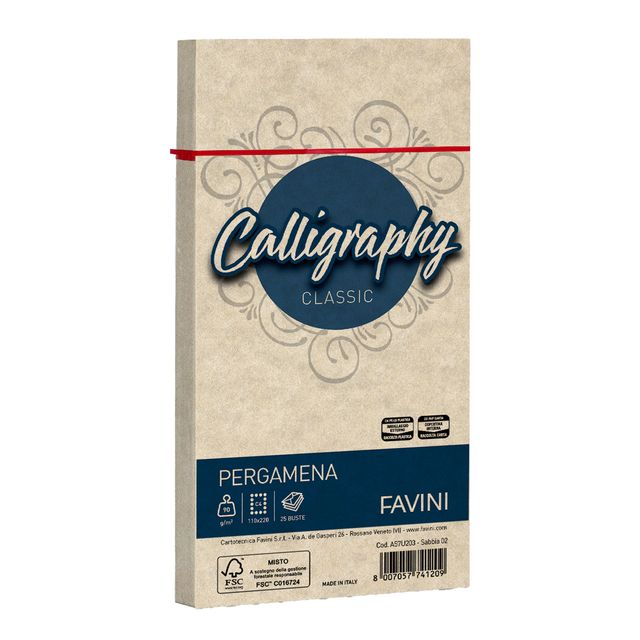 Busta Calligraphy Pergamena - 110 x 220 mm - 90 gr - sabbia 02 - Favini - conf.…