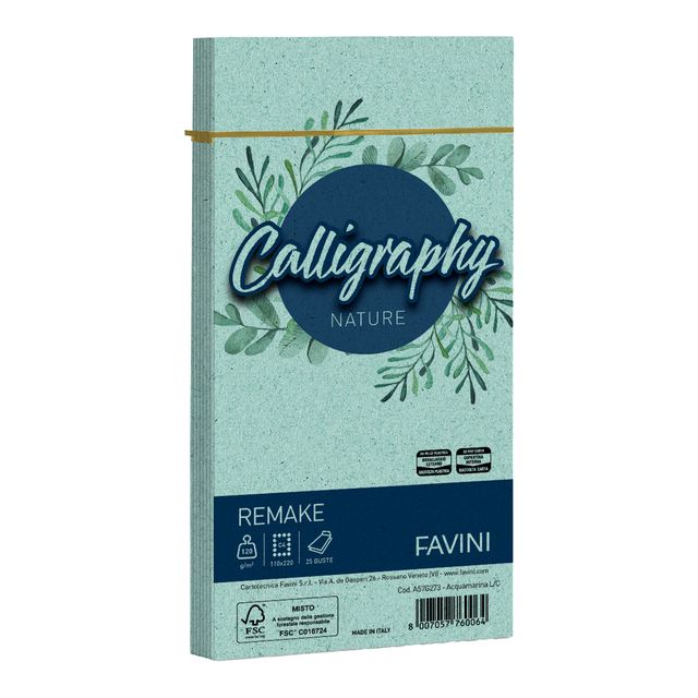 Busta Calligraphy Remake - 110 x 220 mm - 120 gr - acquamarina - Favini - conf.…