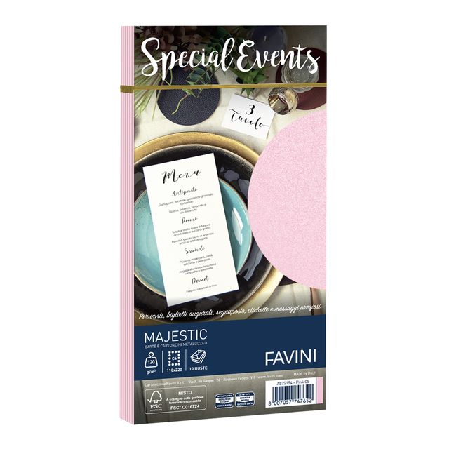 Busta Special Events metal - 110 x 220 mm - 120 gr - rosa - Favini - conf. 10 b…