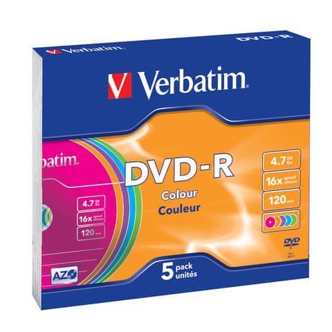 Verbatim - Scatola 5 DVD-R - slim Case - serigrafato colorato - 43557 - 4,7GB