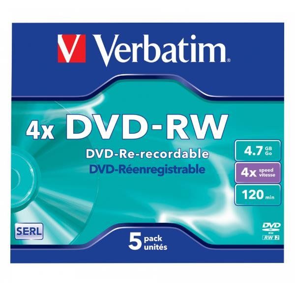 Verbatim - Scatola 5 DVD-RW - Jewel Case - serigrafato - 43285 - 4,7GB