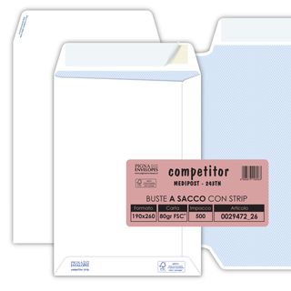 Busta a sacco Competitor FSC - strip adesivo - 19 x 26 cm - 80 gr - bianco - Pi…