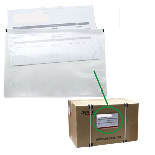 Busta adesiva portadocumenti - senza stampa - 23 x 12,5 cm - PPL - trasparente …