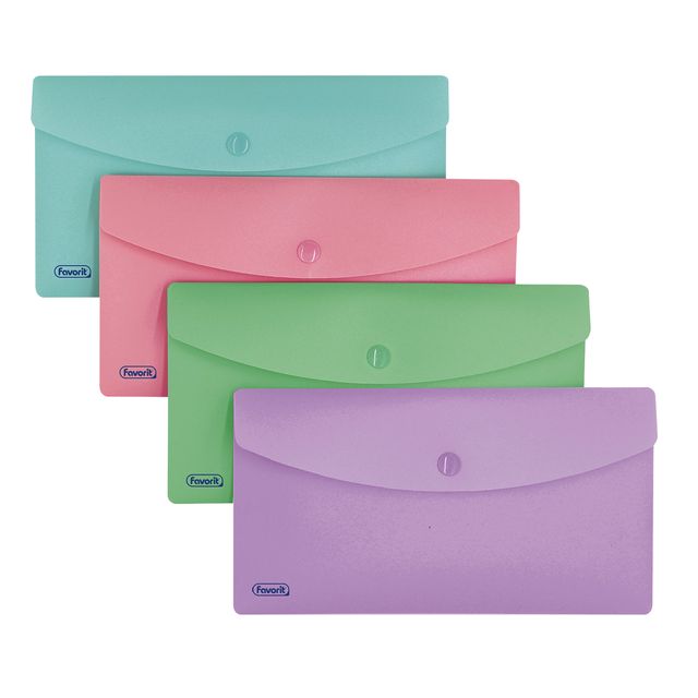 Busta con bottone Pastel - 9,9 x 21 cm - PP - colori assortiti - Favorit