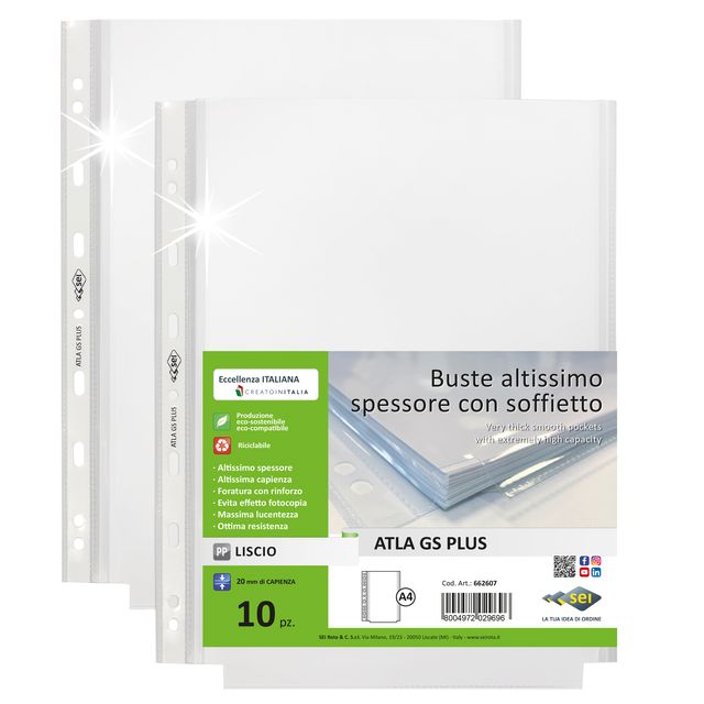Buste forate ATLA GS plus - 22 x 30 cm - PP - c/soffietto - trasparente liscia …