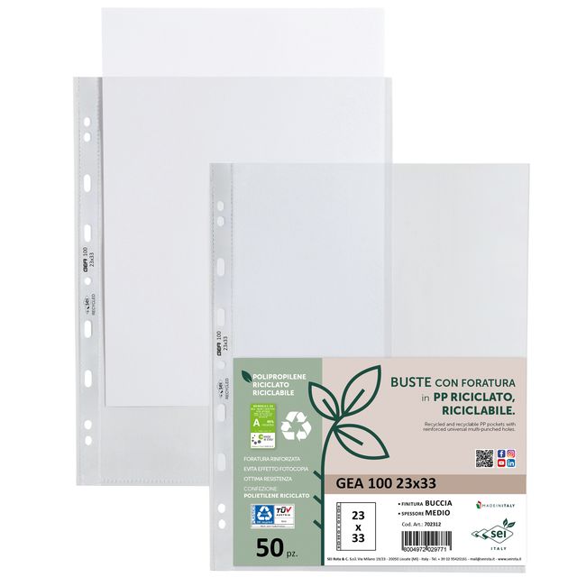 Buste forate Gea 100 - PP riciclato - buccia medium - 23 x 33 cm - Sei rota - c…