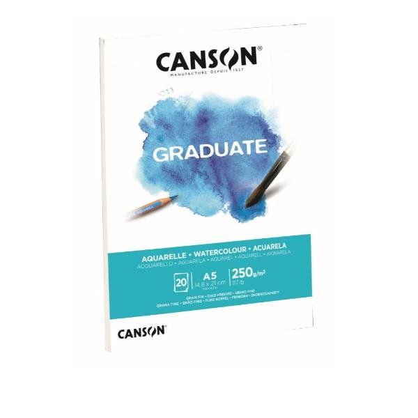 CANSON Graduate Watercolour - Blocco - A5 - 20 fogli - bianco