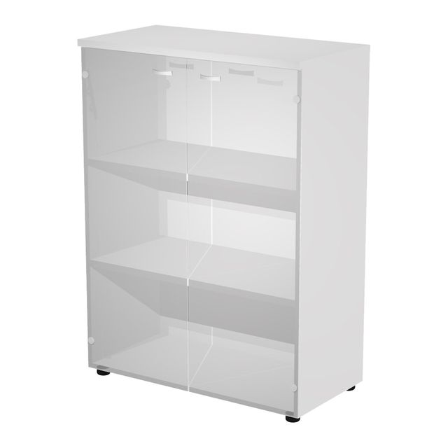 Armadio medio ante vetro 90x45,8xH123cm con struttura bianco