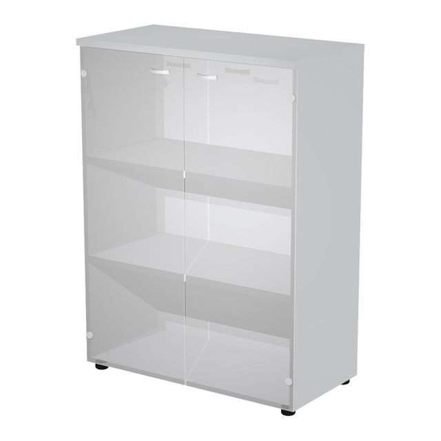 Armadio medio ante vetro 90x45,8xH123cm con struttura grigio