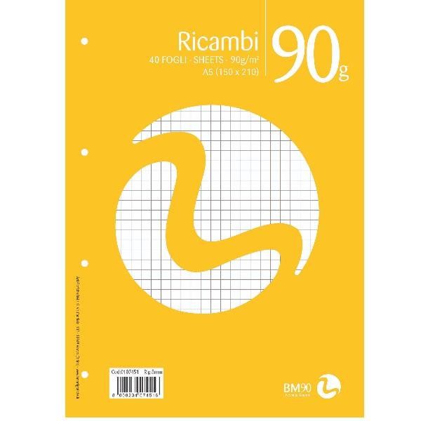 BE MORE RICAMBI NON RINFORZATI 90 GR 150X210 mm A5 40 FOGLI A QUADRETTI 0Q BIAN…