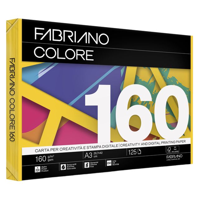 Carta Fabriano Colore - A3 - 160 gr - colori forti giallo - Fabriano - conf. 12…