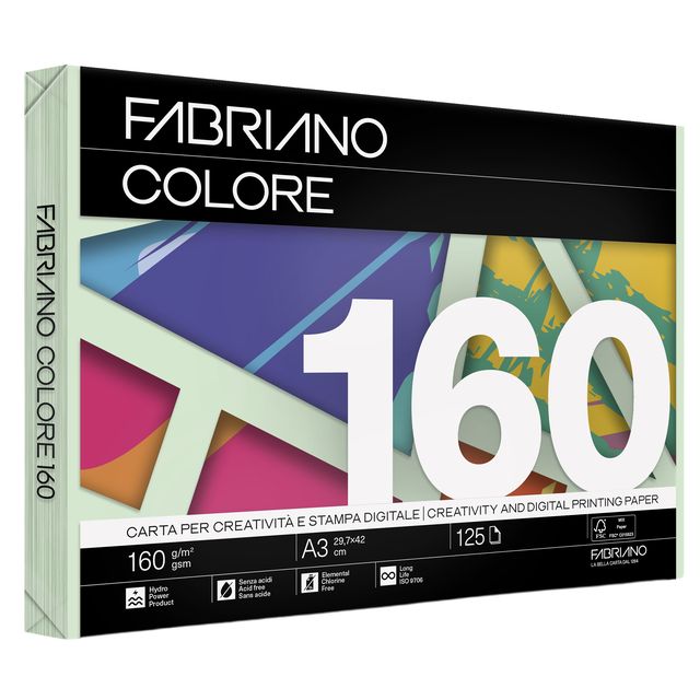 Carta Fabriano Colore - A3 - 160 gr - colori tenui verde chiaro - Fabriano - co…