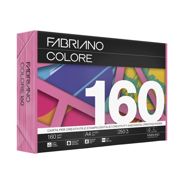 Carta Fabriano Colore - A4 - 160 gr - colori forti fucsia - Fabriano - conf. 25…