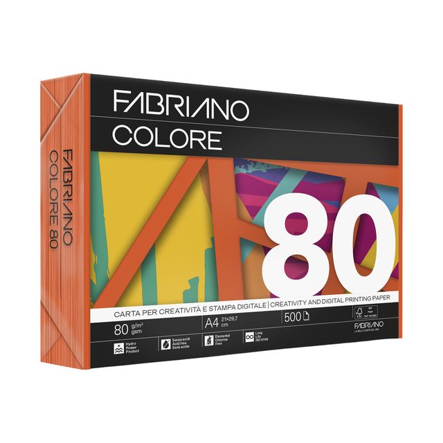 Carta Fabriano Colore - A4 - 80 gr - colori forti aragosta - Fabriano - conf. 5…