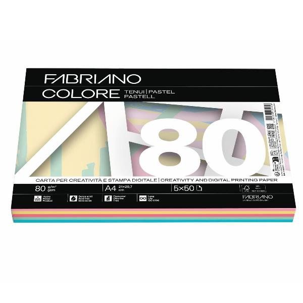 Carta Fabriano Colore - A4 - 80 gr - mix 5 colori tenui - Fabriano - conf. 250 …