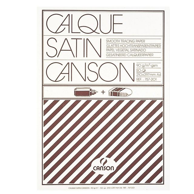 Blocco carta lucida satinata per disegno manuale - A4 - 50 fogli - 90gr - Canson