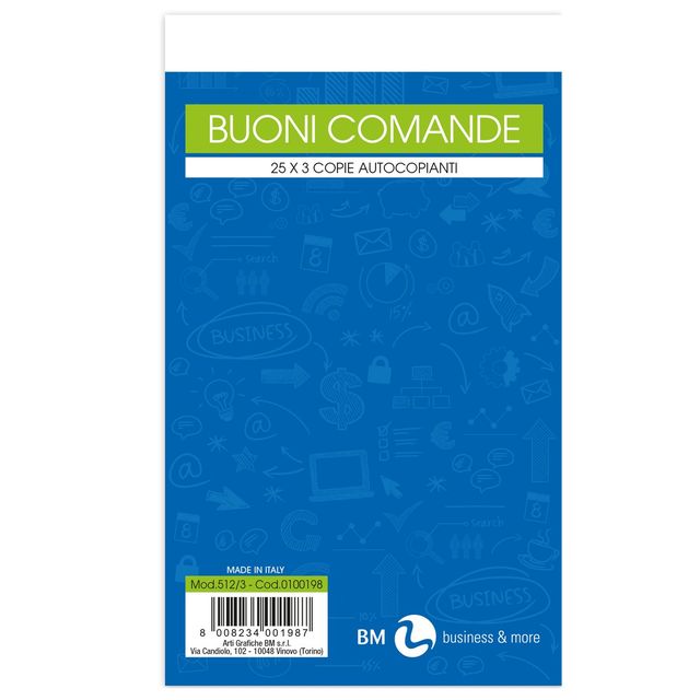 Blocco comande - 25 fogli - 3 copie autoricalcanti - 10 x 17cm - BM
