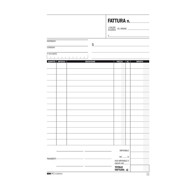 Blocco fattura 1 aliquota - 33 fogli 3 copie autoricalcanti - 23 x 14,8cm - Edi…