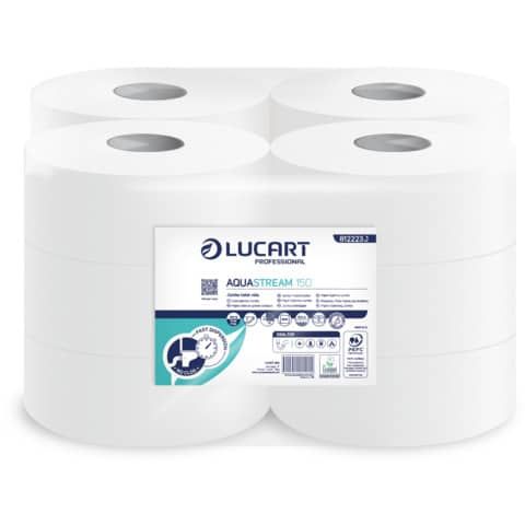 Carta igienica mini jumbo 2 veli Lucart Professionale Aquastream 150 conf. 12 r…