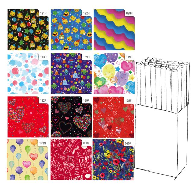 Carta regalo - 2 mt x 70 cm - fantasie assortite - Rex Sadoch - espositore 50 r…