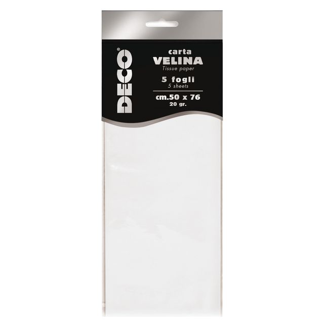 Carta velina - 50 x 76 cm - 20 gr - bianco perlescente - Deco - busta 5 fogli