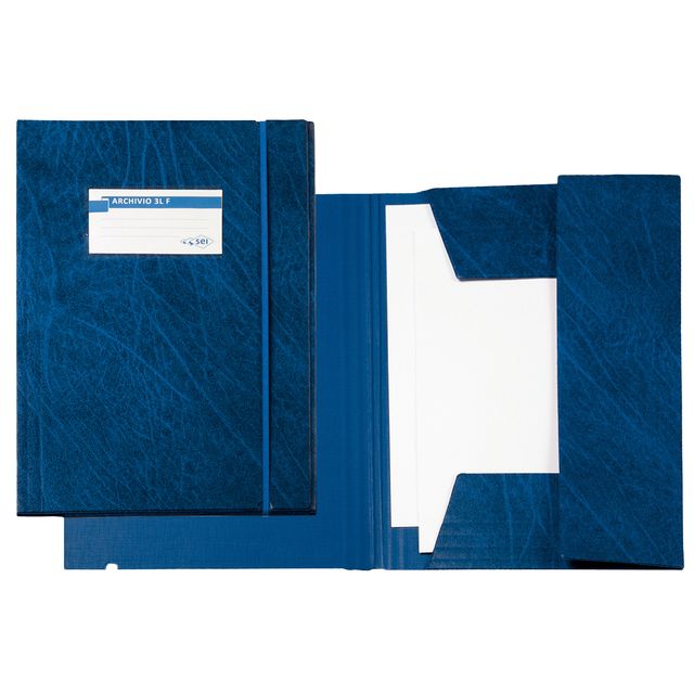 Cartella 3 lembi con elastico F - 25 x 35 cm - dorso 3 cm - Colpan - blu - Sei …