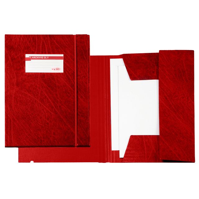 Cartella 3 lembi con elastico F - 25 x 35 cm - dorso 3 cm - Colpan - rosso - Se…