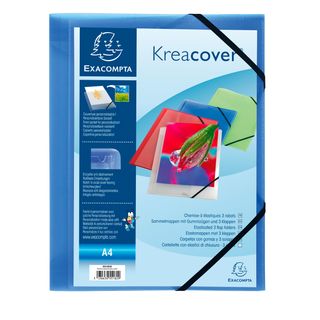 Cartella 3 lembi con elastico angolare Kreacover - A4 - dorso 1,5 cm - PP - blu…