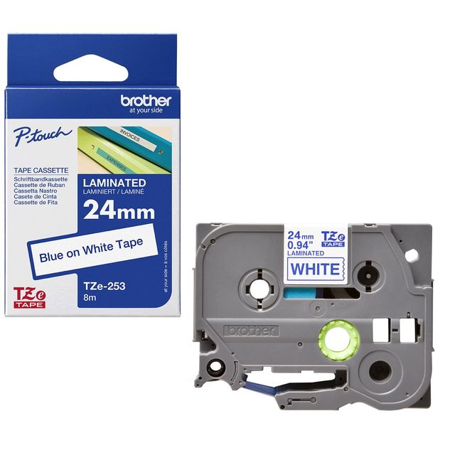 Brother TZE-253 nastro per etichettatrice Blu su bianco