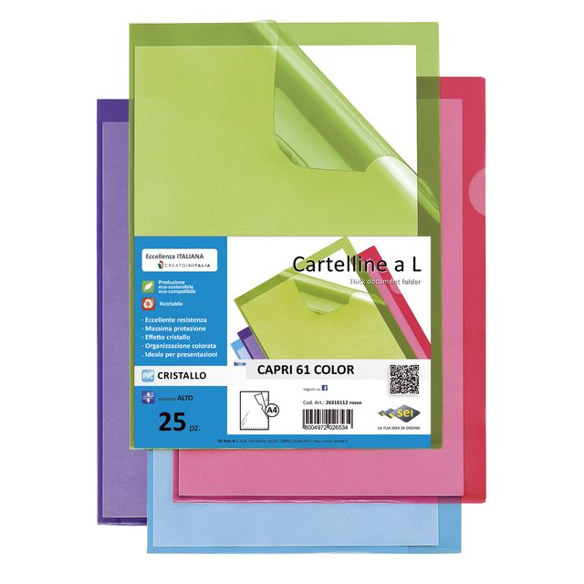 Cartellina a L Capri 61 color - A4 - PVC - liscio pesante - lilla - Sei Rota - …