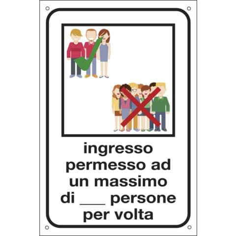 Cartello alluminio - ''Ingresso permesso ad un max di... persone'' - 12x18 cm - Cartelli Segnalatori
