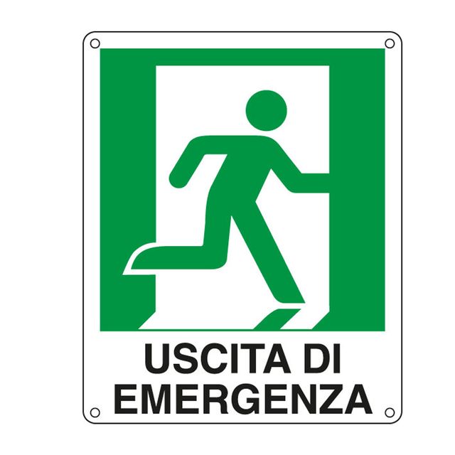 Cartello segnalatore - 25x31 cm - USCITA DI EMERGENZA (destra) - alluminio - Ca…