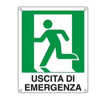 Cartello segnalatore - 25x31 cm - USCITA DI EMERGENZA (sinistra) - alluminio - …