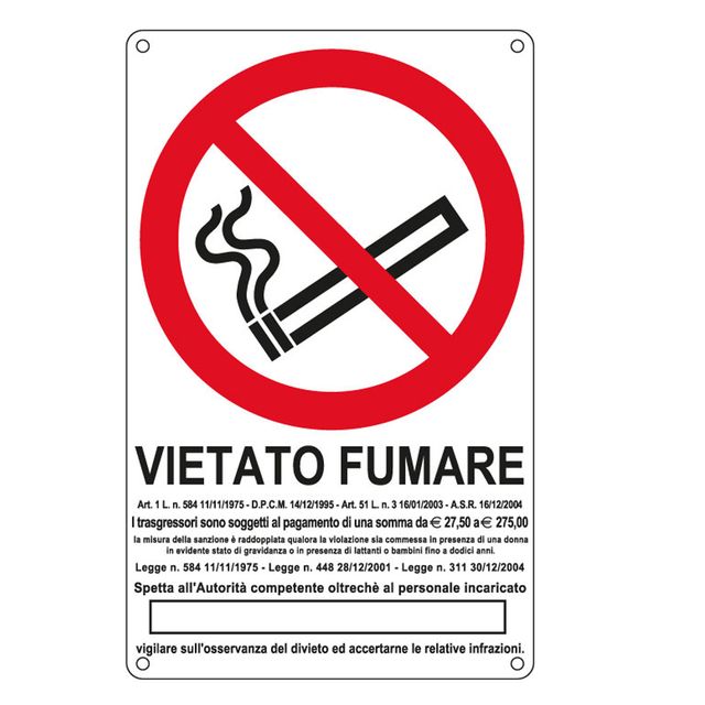Cartello segnalatore - 27x43 cm - VIETATO FUMARE - alluminio - Cartelli Segnala…