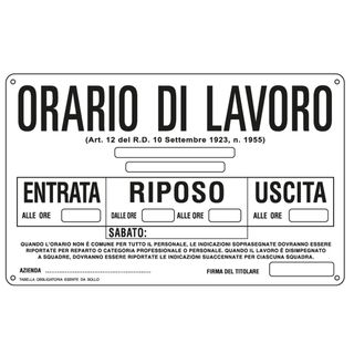 Cartello segnalatore - 30x20 cm - ORARIO DI LAVORO - alluminio - Cartelli Segna…