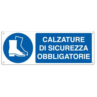 Cartello segnalatore - 35x12,5 cm - CALZATURE DI SICUREZZA OBBLIGATORIE - allum…