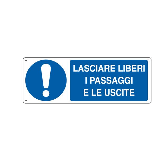 Cartello segnalatore - 35x12,5 cm - LASCIARE LIBERI I PASSAGGI E LE USCITE - al…