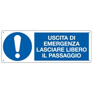 Cartello segnalatore - 35x12,5 cm - USCITA DI EMERGENZA LASCIARE LIBERO IL PASS…