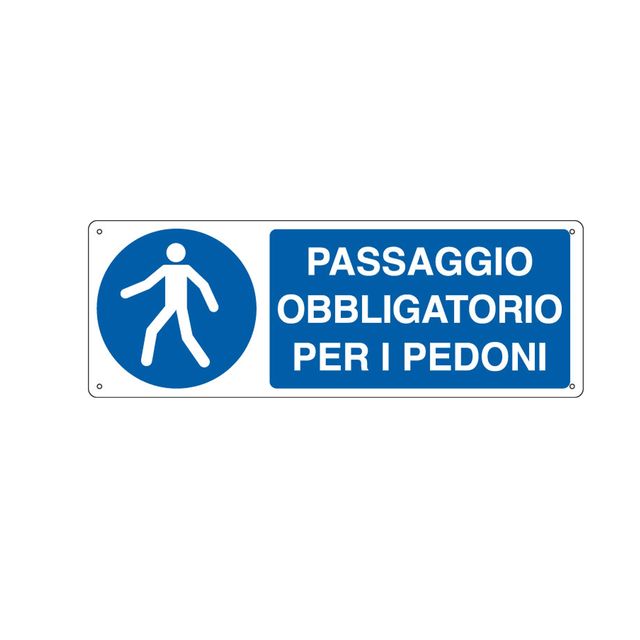 Cartello segnalatore - 35x12,5 cm -PASSAGGIO OBBLIGATORIO PER I PEDONI - allumi…