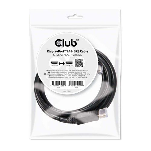 CLUB3D CAVO DISPLAYPORT 1.4 HBR3 MASCHIO/MASCHIO 2MT 8K 60HZ BLACK