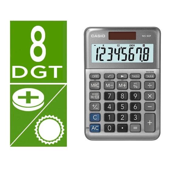 Casio MS-80F, Desktop, Calcolatrice di base, 8 cifre, Batteria/Solare, Grigio