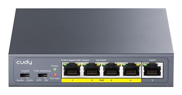 CUDY GS1005P SWITCH 5 PORTE GIGABIT (10/100/1000) - 4 PORTE PoE+ 60W DESKTOP GR…